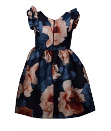 Bonnie Jean Blue Floral Ruffle Cap Mikado Pleated Dress 